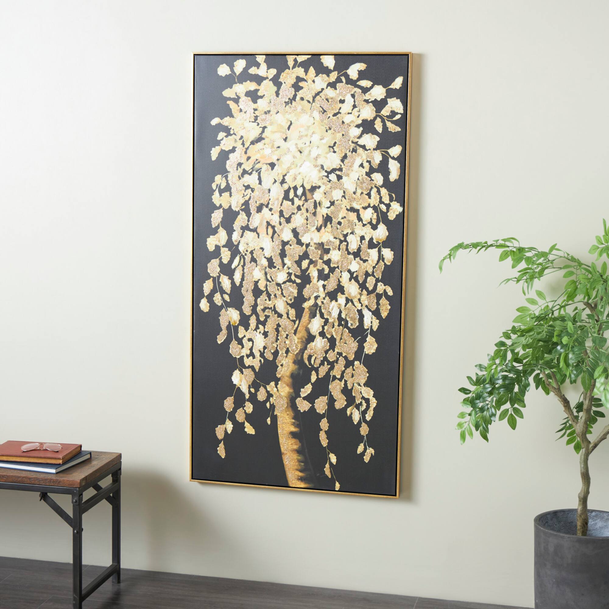 30" x 59" Black Polystone Tree with Gold Foil Accents Framed Wall Art